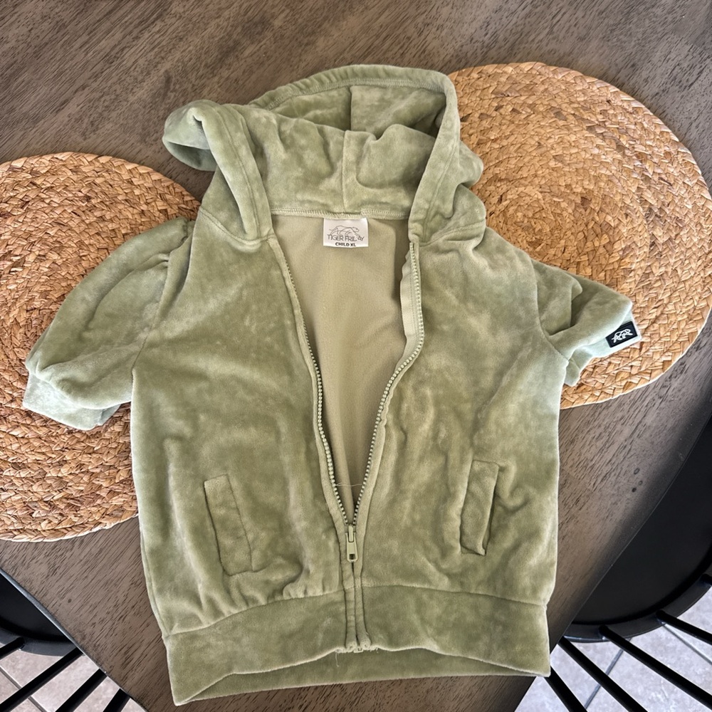 Kids Velour Zip Hoodie in Sage Green - Cozy Everyday Layer